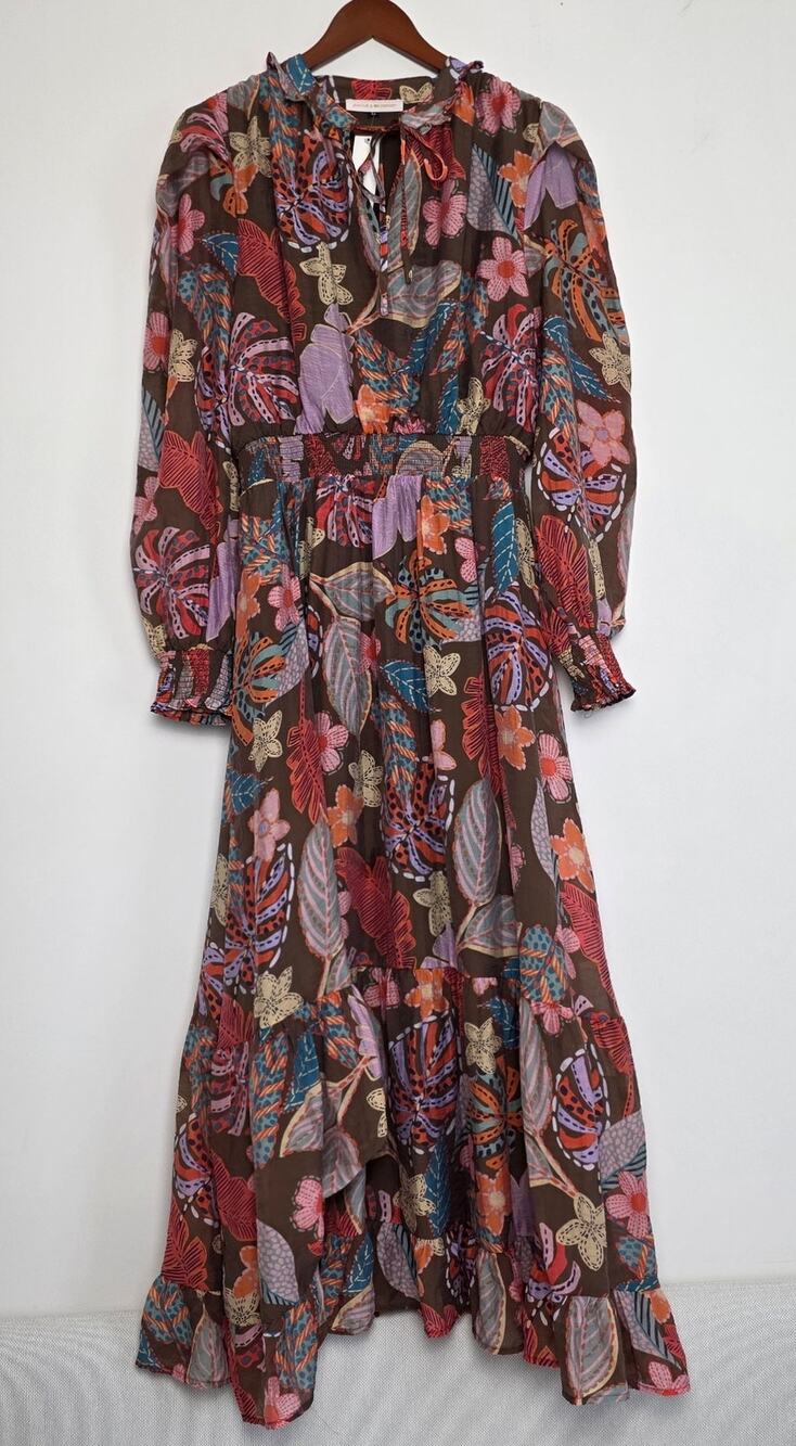 Pookie & Sebastian Long Sleeves Floral Tiered Maxi Dress Sz Large NWT